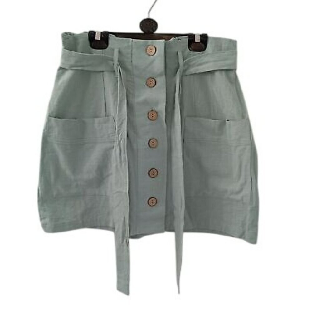 Hesperus Skirt Womens Light Green Cotton With Button Front Pockets Size L Casual